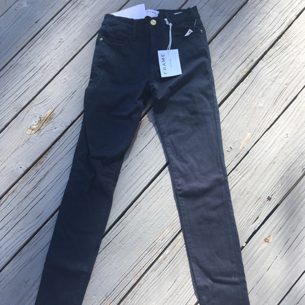 Frame denim raw hem le high rise skinny jeans size 25 dark denim NWT